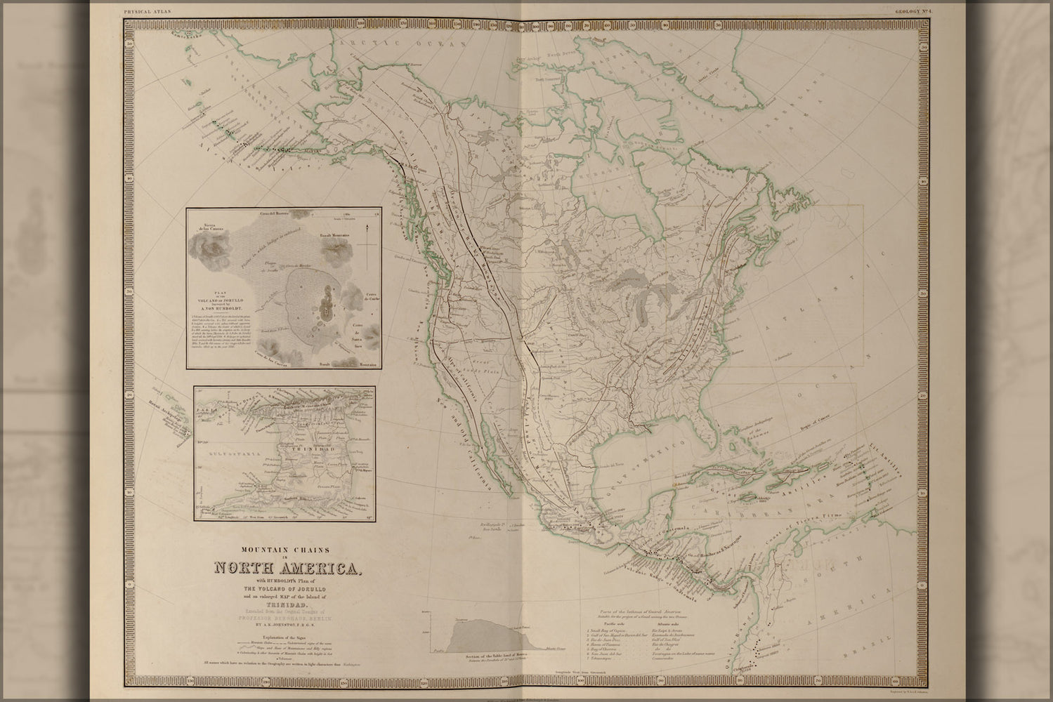 24"x36" Gallery Poster, map of Mountain Chains in North America 1848