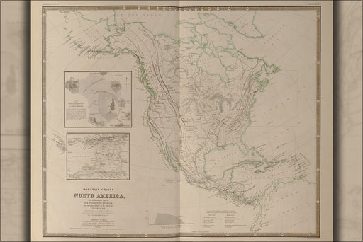 24"x36" Gallery Poster, map of Mountain Chains in North America 1848