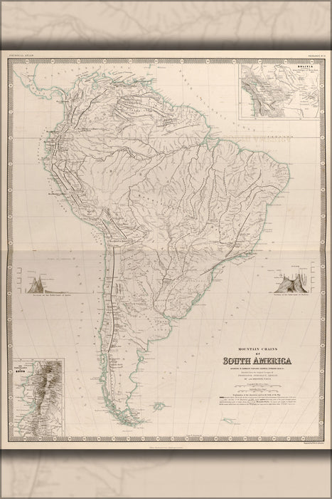 24"x36" Gallery Poster, map of Mountain Chains of South America 1848