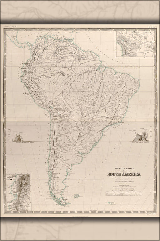 24"x36" Gallery Poster, map of Mountain Chains of South America 1848