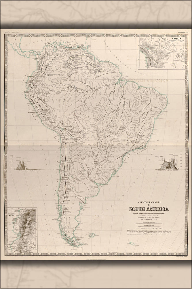 24"x36" Gallery Poster, map of Mountain Chains of South America 1848