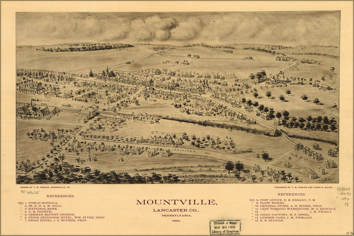 24"x36" Gallery Poster, map of Mountville, Lancaster Co Pennsylvania 1894