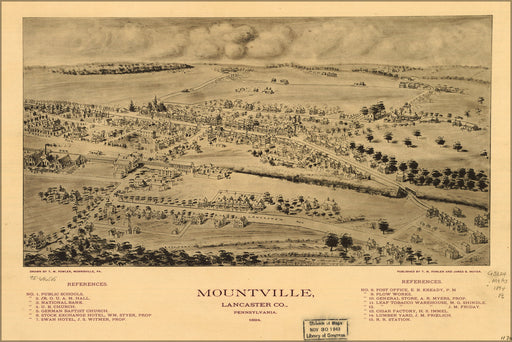 24"x36" Gallery Poster, map of Mountville, Lancaster Co Pennsylvania 1894
