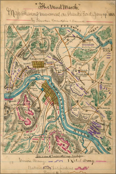 24"x36" Gallery Poster, map of Mud march battle of fredericksburg 1862