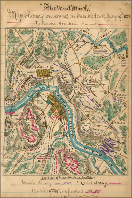 24"x36" Gallery Poster, map of Mud march battle of fredericksburg 1862