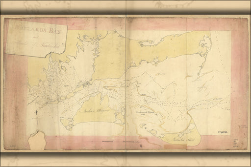 24"x36" Gallery Poster, map of Nantucket Shoals Buzzards's Bay martha's vineyard 1778