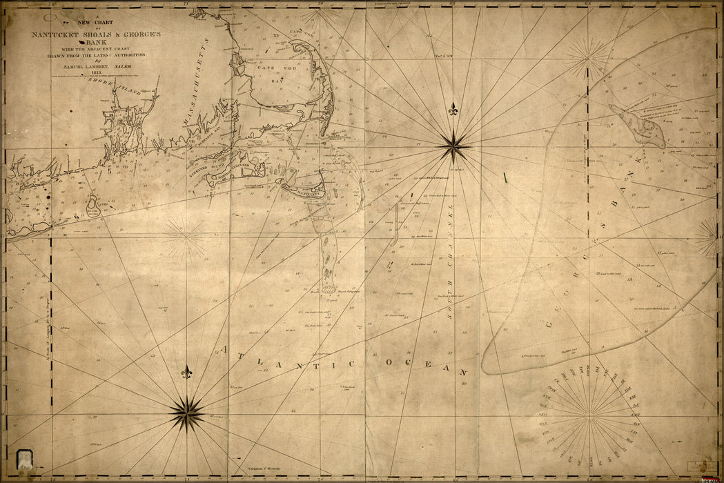24"x36" Gallery Poster, map of Nantucket Shoals massachusetts 1813