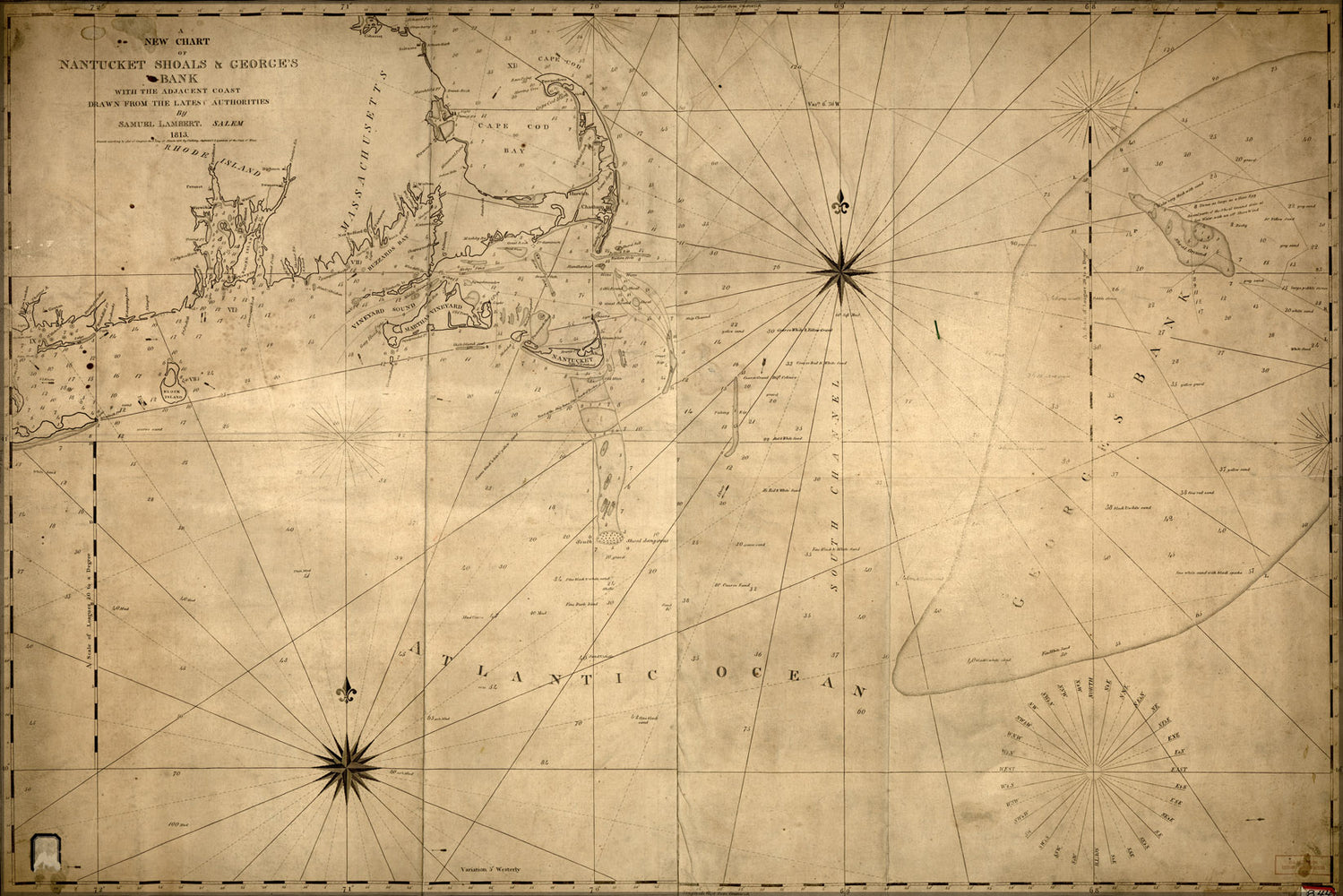 24"x36" Gallery Poster, map of Nantucket Shoals massachusetts 1813