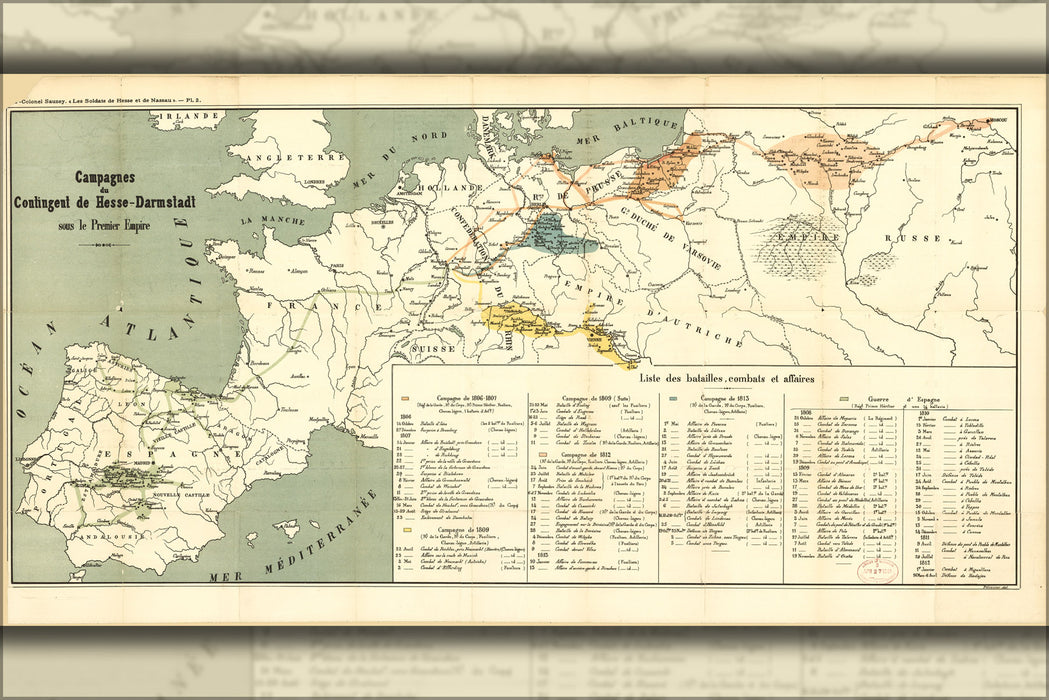 24"x36" Gallery Poster, map of Napoleonic Wars in french pub 1912 napoleon