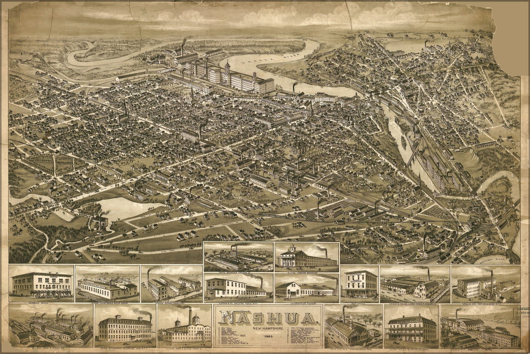24"x36" Gallery Poster, map of Nashua, New Hampshire 1883