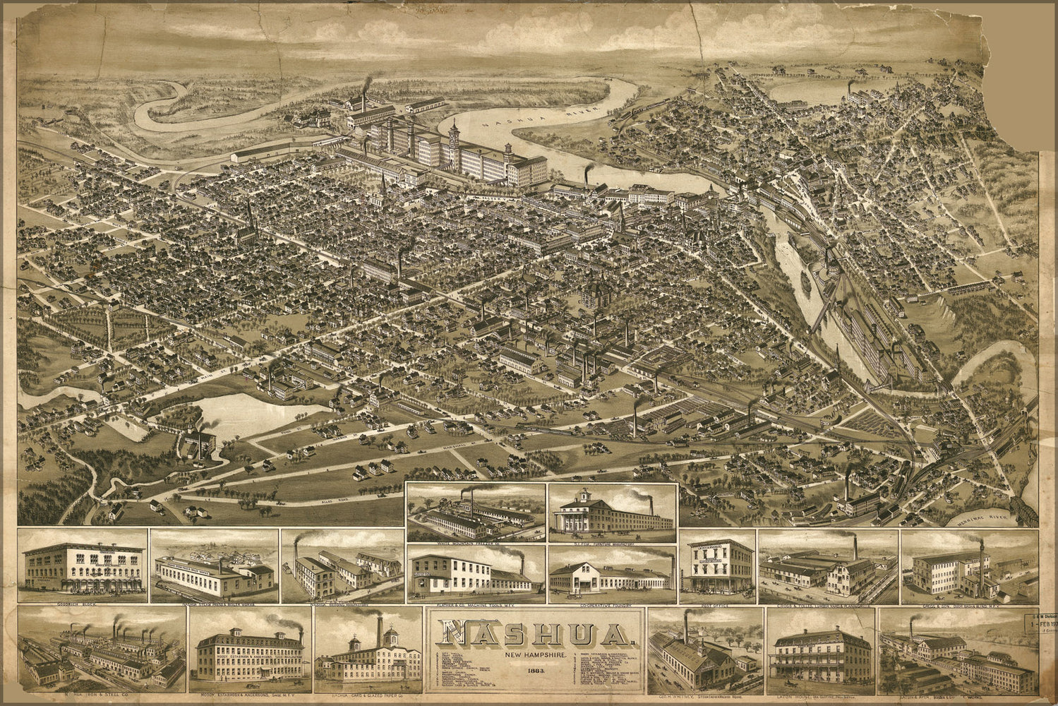 24"x36" Gallery Poster, map of Nashua, New Hampshire 1883