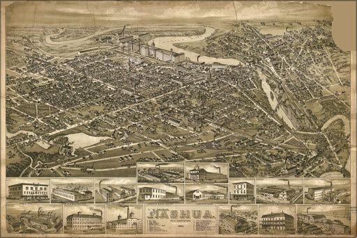 24"x36" Gallery Poster, map of Nashua, New Hampshire 1883