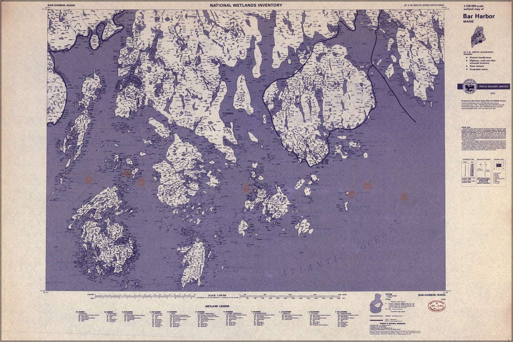 24"x36" Gallery Poster, map of National Wetlands Inventory, Maine 1979