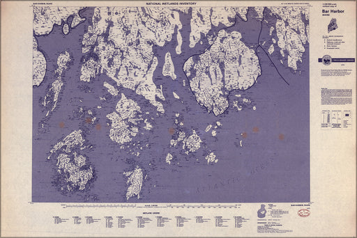 24"x36" Gallery Poster, map of National Wetlands Inventory, Maine 1979