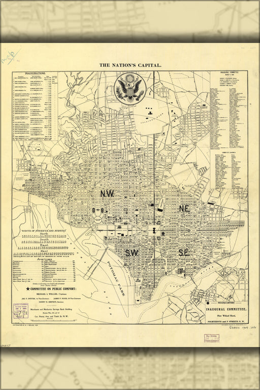 24"x36" Gallery Poster, map of Nations capital Washington D.C. 1909