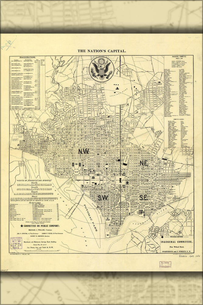 24"x36" Gallery Poster, map of Nations capital Washington D.C. 1909