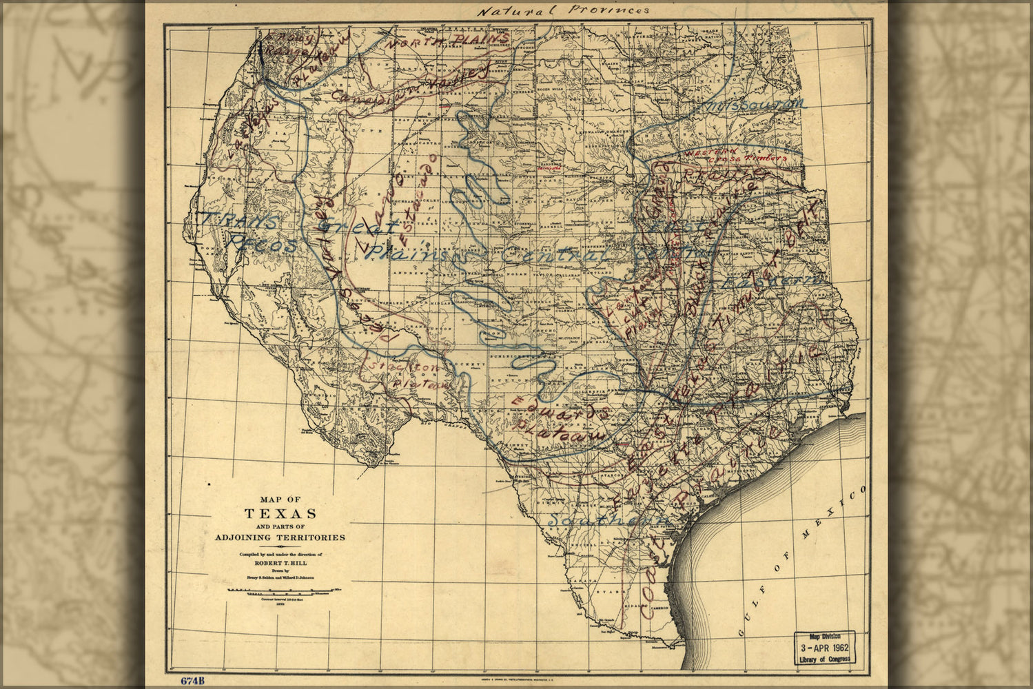 24"x36" Gallery Poster, map of Natural provinces Texas 1899