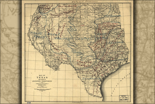 24"x36" Gallery Poster, map of Natural provinces Texas 1899