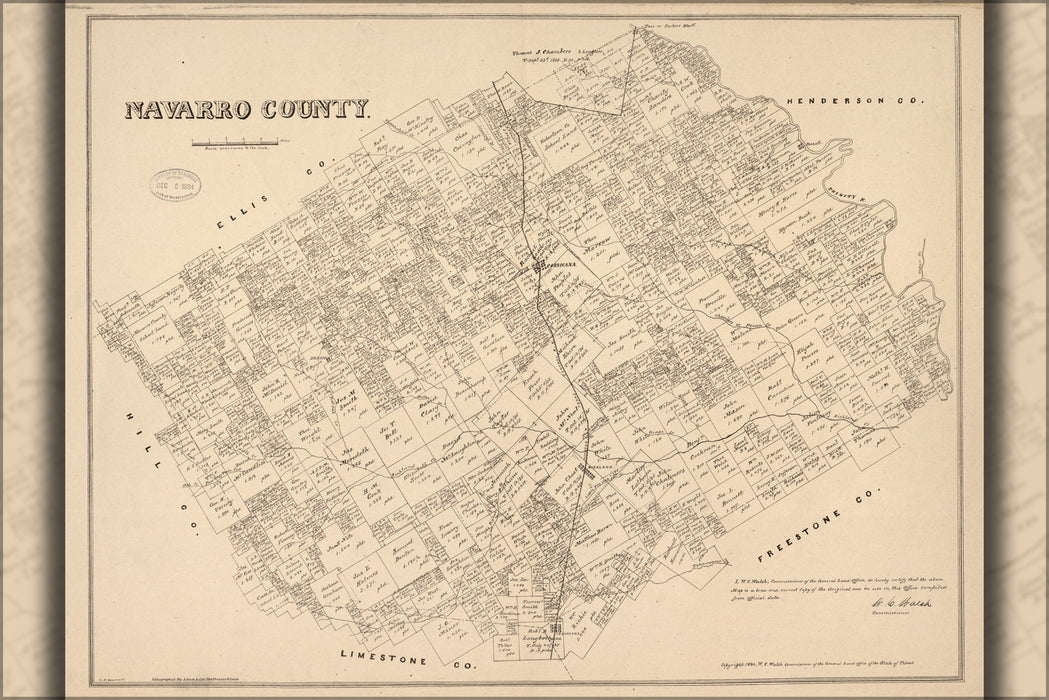 24"x36" Gallery Poster, map of Navarro County texas 1880