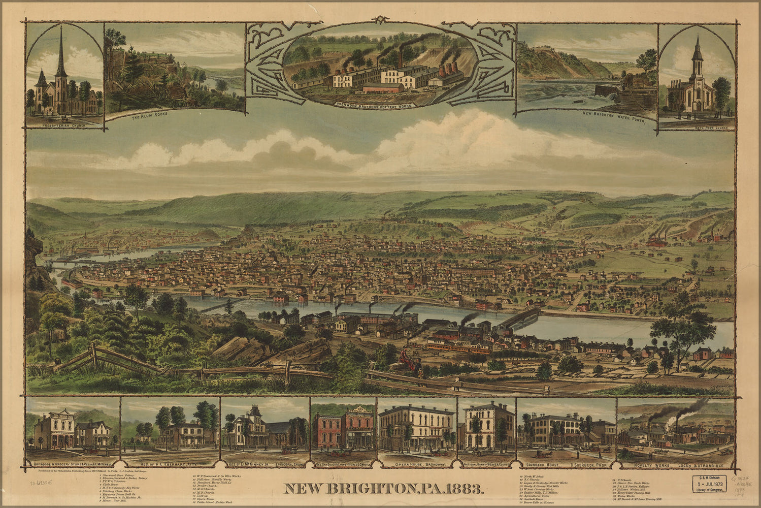 24"x36" Gallery Poster, map of New Brighton, Pennsylvania 1883