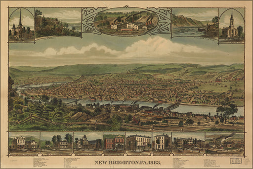 24"x36" Gallery Poster, map of New Brighton, Pennsylvania 1883
