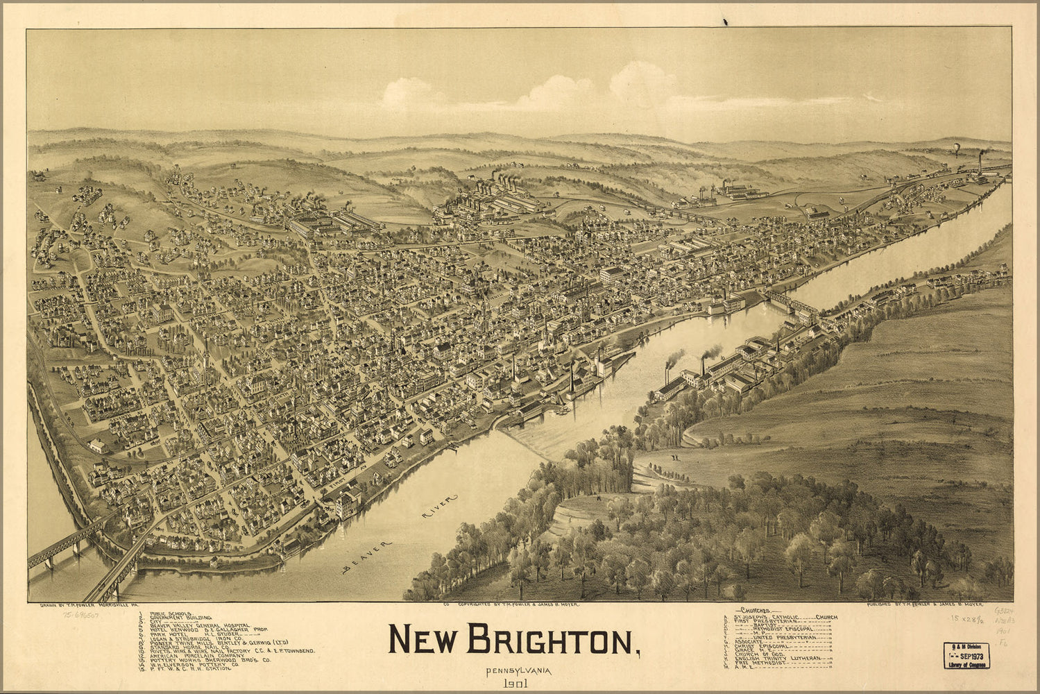 24"x36" Gallery Poster, map of New Brighton, Pennsylvania 1901