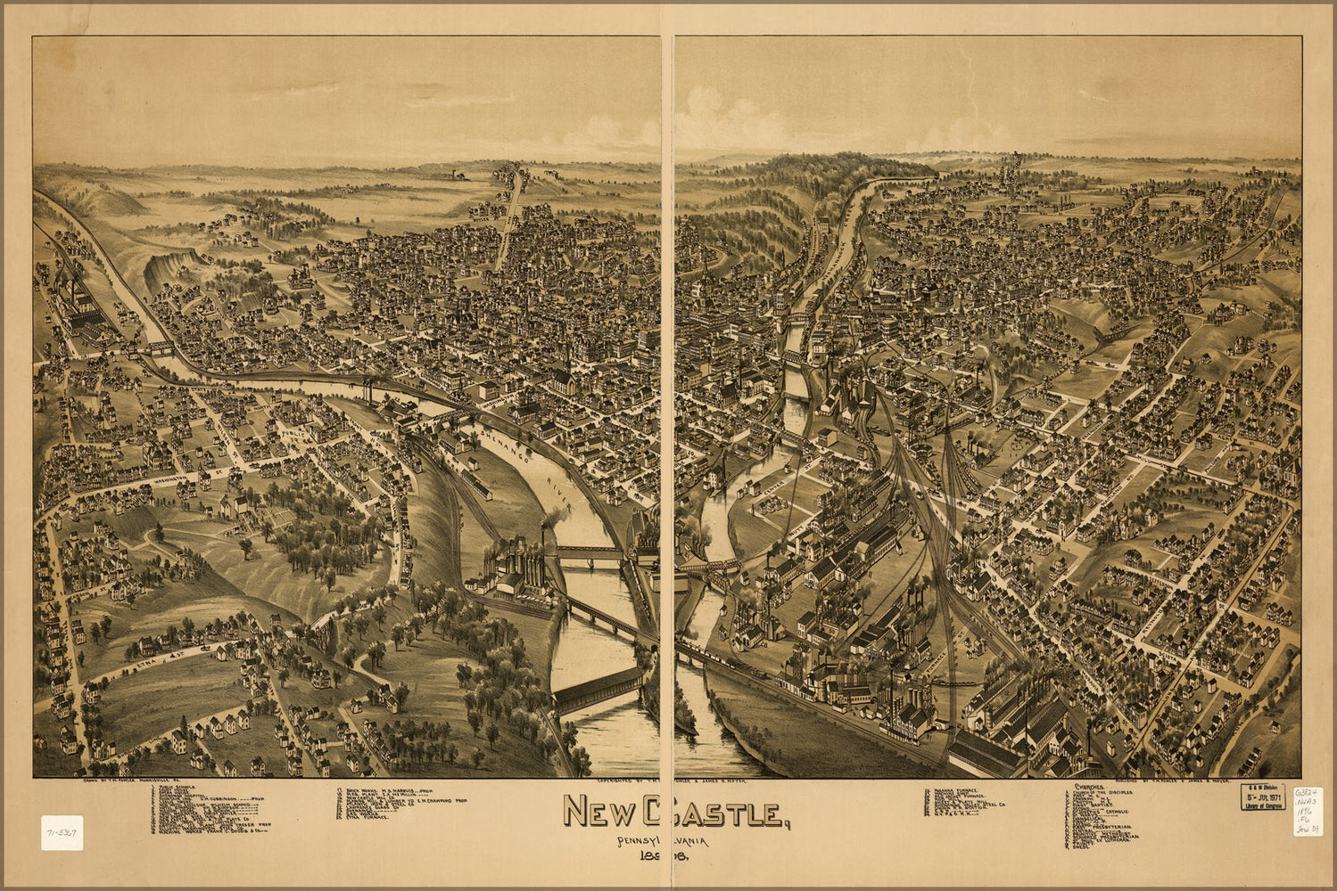 24"x36" Gallery Poster, map of New Castle, Pennsylvania 1896