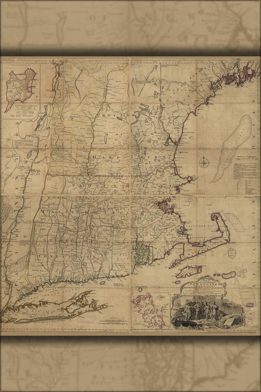 24"x36" Gallery Poster, map of New England 1760