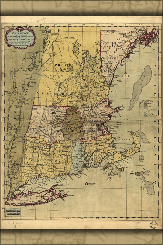 24"x36" Gallery Poster, map of New England 1771