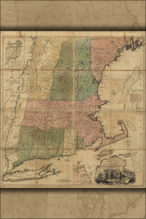 24"x36" Gallery Poster, map of New England 1774