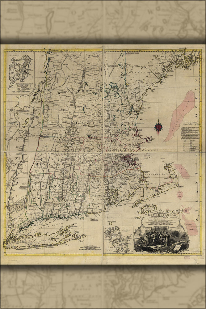 24"x36" Gallery Poster, map of New England 1776