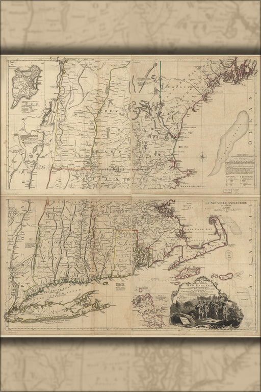 24"x36" Gallery Poster, map of New England 1777 p2