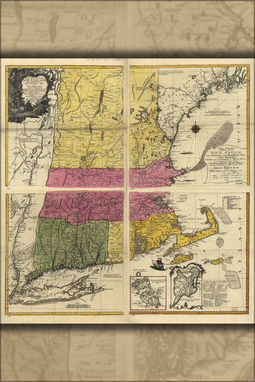 24"x36" Gallery Poster, map of New England 1779