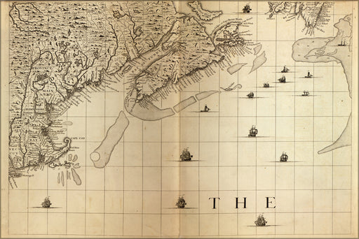 24"x36" Gallery Poster, map of New England, Nova Scotia 1733
