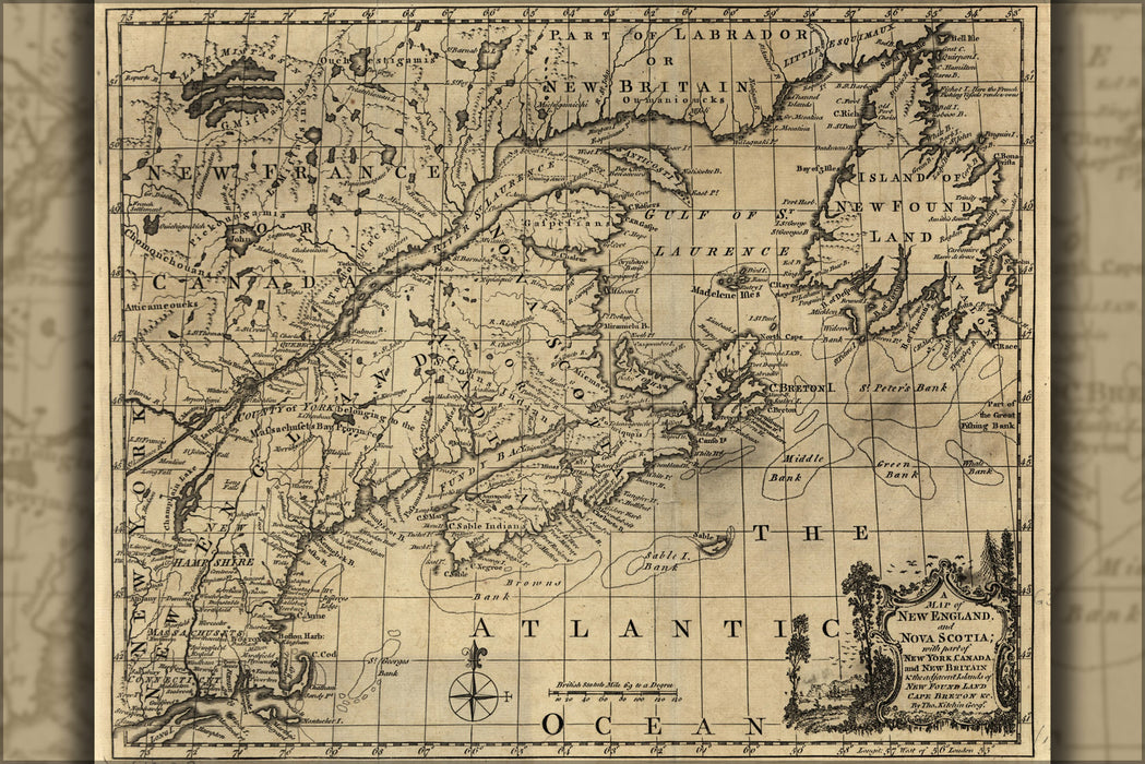 24"x36" Gallery Poster, map of New England, and Nova Scotia 1758