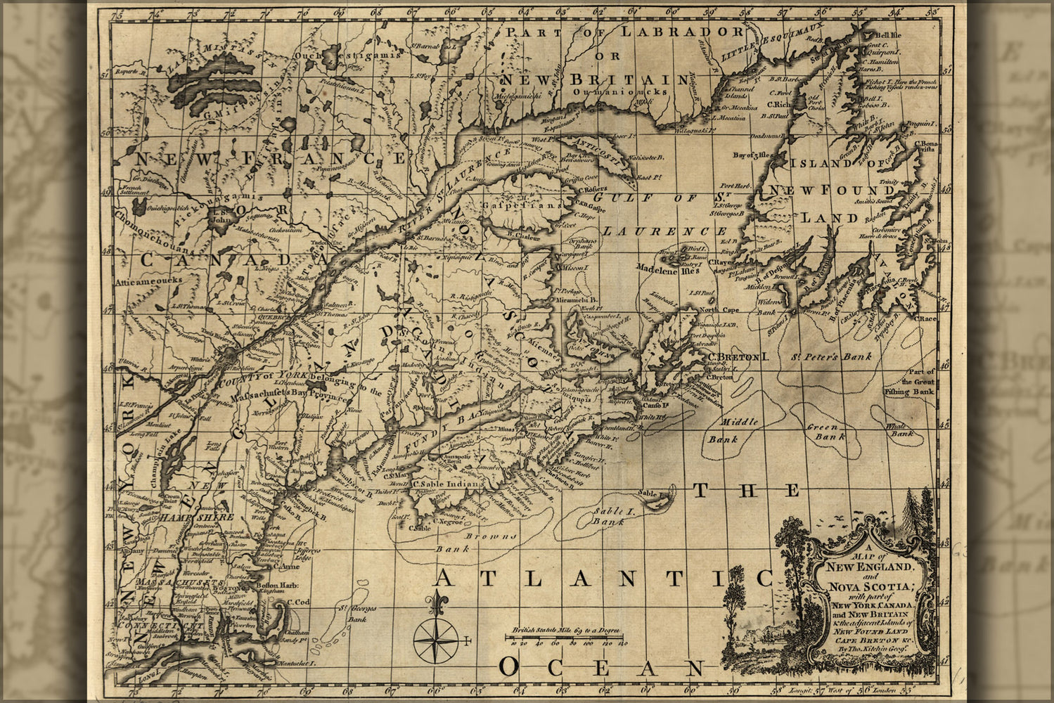 24"x36" Gallery Poster, map of New England, and Nova Scotia 1758