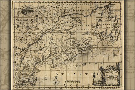 24"x36" Gallery Poster, map of New England, and Nova Scotia 1758