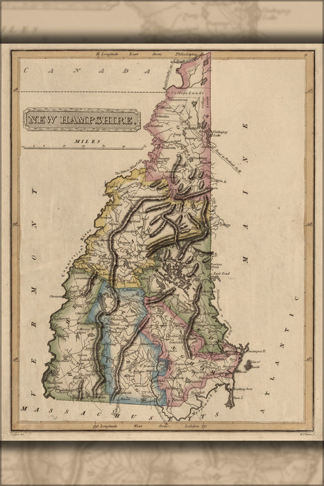 24"x36" Gallery Poster, map of New Hampshire 1817