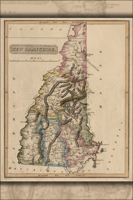 24"x36" Gallery Poster, map of New Hampshire 1817