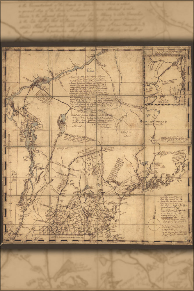 24"x36" Gallery Poster, map of New Hampshire in New England 1757