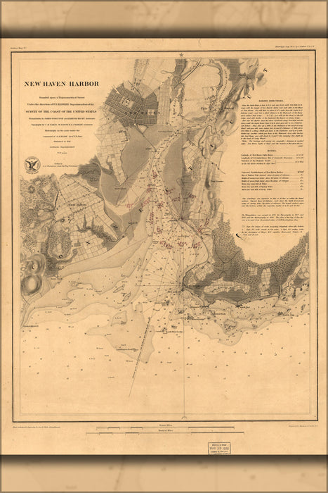 24"x36" Gallery Poster, map of New Haven Harbor connecticut 1860