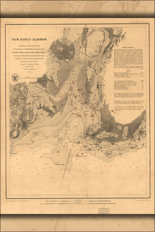 24"x36" Gallery Poster, map of New Haven Harbor connecticut 1860