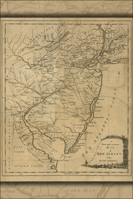 24"x36" Gallery Poster, map of New Jersey 1780