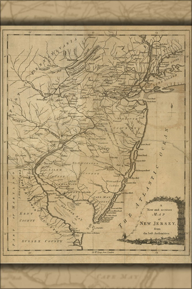 24"x36" Gallery Poster, map of New Jersey 1780