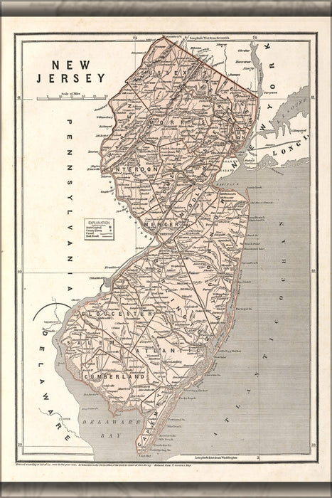 24"x36" Gallery Poster, map of New Jersey 1842