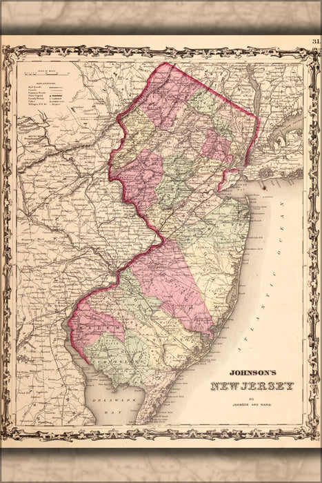 24"x36" Gallery Poster, map of New Jersey 1862