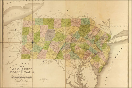 24"x36" Gallery Poster, map of New Jersey, Pennsylvania 1839