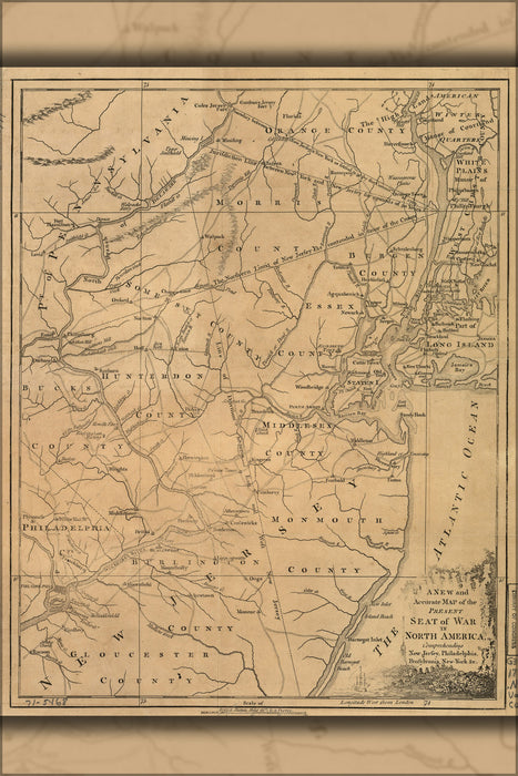 24"x36" Gallery Poster, map of New Jersey Pennsylania New York 1777 p1