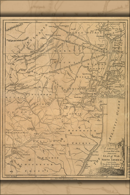 24"x36" Gallery Poster, map of New Jersey Pennsylania New York 1777 p1