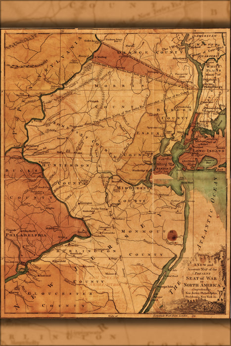 24"x36" Gallery Poster, map of New Jersey Pennsylania New York 1777 p2